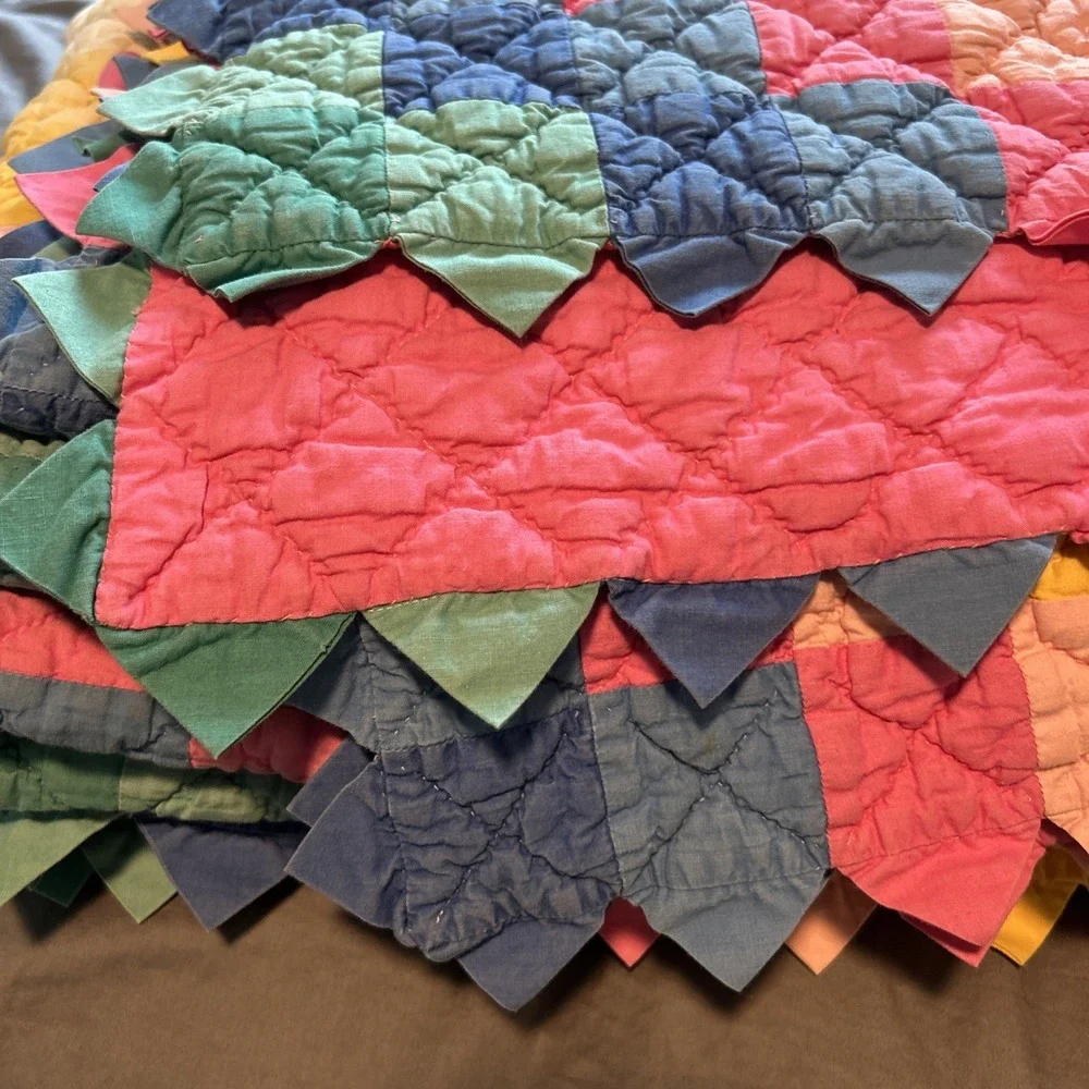 Prarie Point Rainbow Quilt Handmade Patchwork Stair Step 70